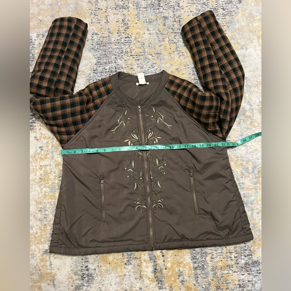 Sundance Satin Embroidered Jacket Plaid Sleeve - Picture 5 of 6